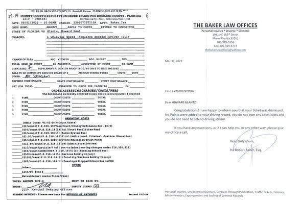 I received a speeding tkt in Broward County, 60mph in a 35mph zone. DISMISSED!!! No points, no court costs!