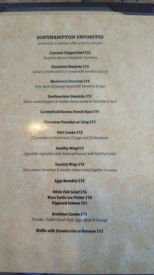 Breakfast menu