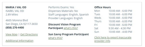 The office advertises itself as a participating provider for MESVision. The screenshot is from MESVision website.