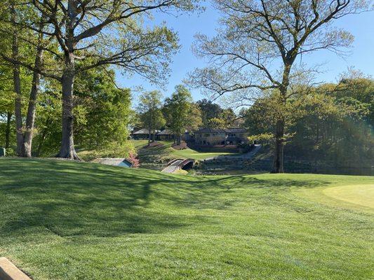 Practice area to clubhouse and back patio.