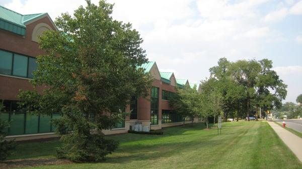 The front of the building facing Cranbury Road