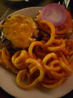 1/2 lb. sirloin hamburger with the fries side (onion rings are the other option)