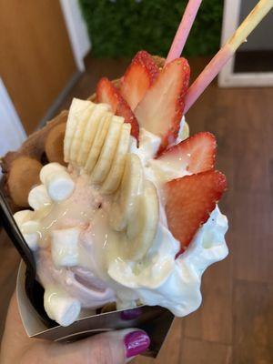 Delicious waffle with ice cream on a warm day!