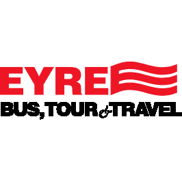 EYRE red logo with bus, tour and travel in black