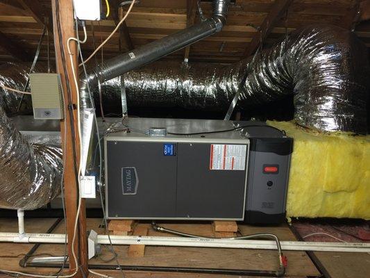 Residential furnace installation in the attic