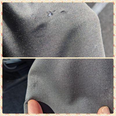 Suit jacket holes repaired above my fingers