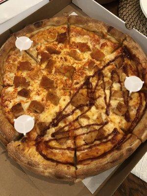 Half buffalo half bbq chicken deep dish pizza