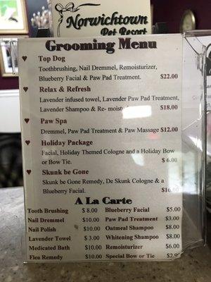 Grooming menu