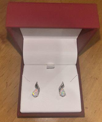 Lab Created Opal & 1/10 ct. tw. Diamond Earrings in Sterling Silver