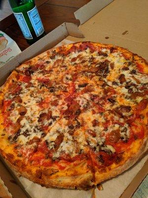 Garlic, pepperoni and mushroom pizza. .Specialty Toppings