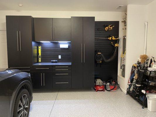 New flooring, cabinets, and slat wall