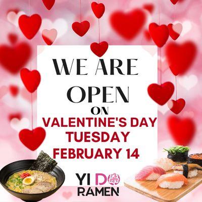 Have any plans for Valentine's Day? Come to Yido Ramen on Tuesday Feb 14 to celebrate!