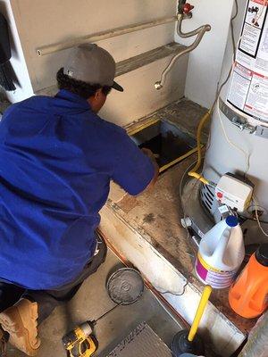 Marcus prepping for a furnace install in Huntington Beach, CA P: (949) 354-0486