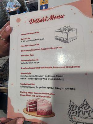 Desserts menu