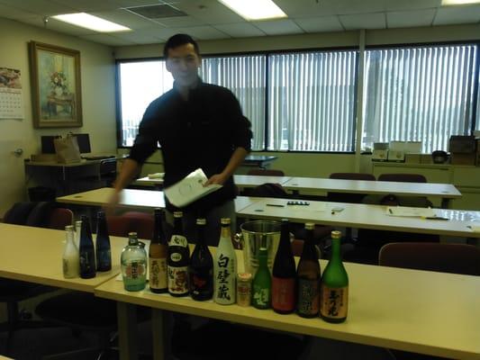 Sake (sah keh) sampling of representative variety at Sake School of America.