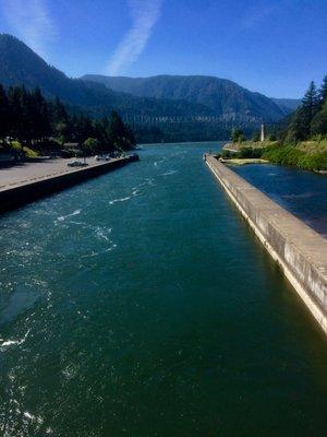 View while traversing the walkway over the waterway.