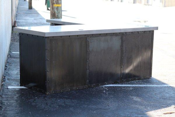 Executive Concrete Desk
 Epoxy Concrete Top, Rivet Design Base made out of Steel & Petina finish