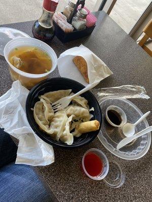 Lunch: Egg roll, Spring rolls, Wonton Soup & Steamed Dumplings.