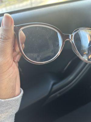 My brand new glasses. Dirty!! I'm outside the clinic and this is the condition of my NEW glasses.