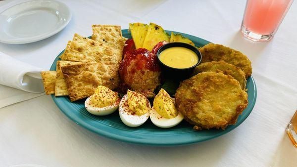 The sampler! Fried green tomatoes, deviled eggs, pimento cheese.