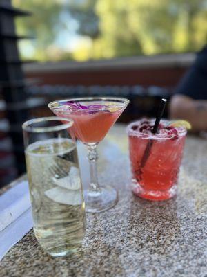 Porn star  martini and a cranberry margarita. The porn star martini came with a champagne chaser !!!