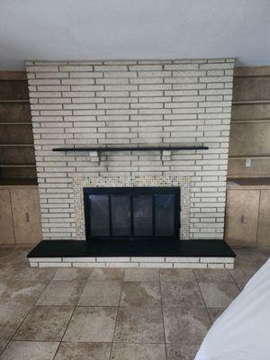 The before of our ugly fireplace.