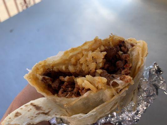 Al pastor cheese and rice only--perfect burrito