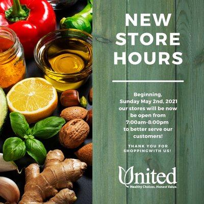 New Store Hours beginning Sunday, May 2nd, 2021!