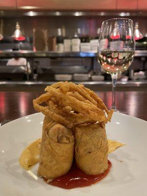 Kitchen bar seating with the spring rolls