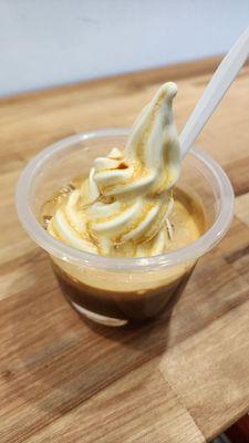 Delicious affogato.  Strong espresso over creamy soft serve.