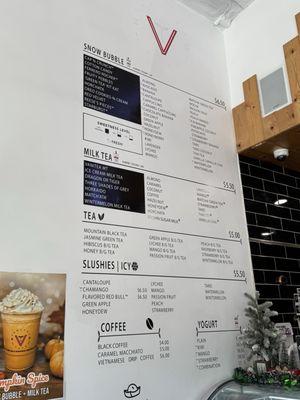 Menu of snow bubbles and slushies