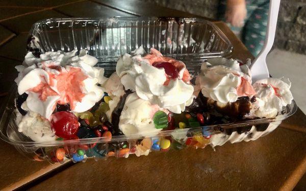 Banana Split with all the candy toppings the kid wanted :)