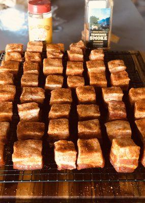 Pork belly burnt ends ready to hit the smoker