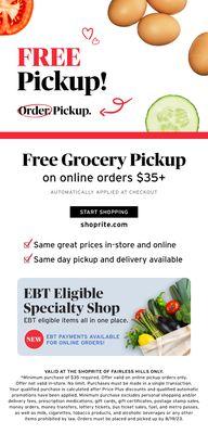 Free Grocery Pickup! Skip the wait, order online, and have your groceries ready for pickup!