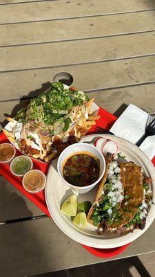 Veganito fries with Adobada & Birria Tacos