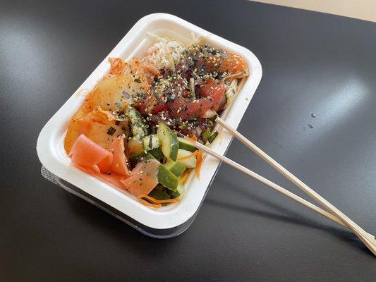 2 choices poke bowl with salmon and ahi tuna