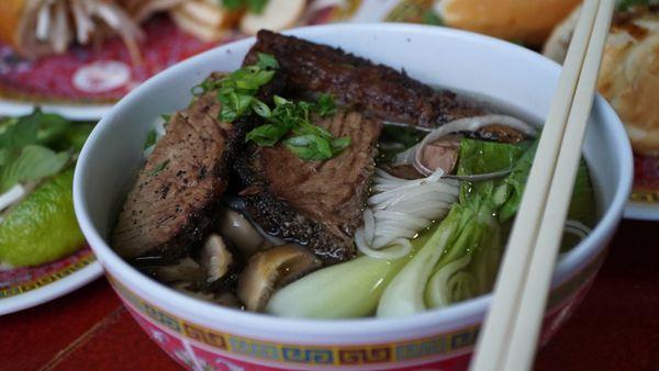 14 hour smoked brisket (smoked in-house) and vegan pho broth. Also, gluten-free!