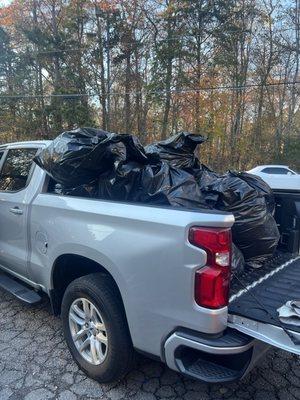 Junk from a job that was bagged up, packed, and ready to be dumped.