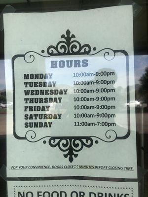 Updated hours