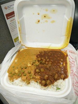 Mattar paneer (very good) and Chana Masala (spicy)