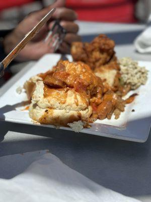 Shrimp and grits, biscuit