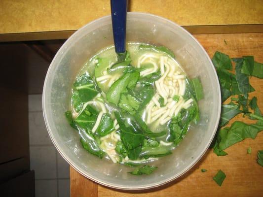 chicken soup and greens