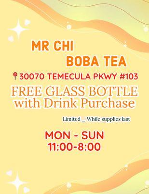 FREE GLASS BOTTLE w.Drink purchase