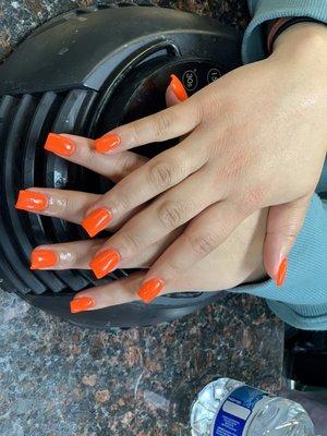 Full set Square nail with orange color