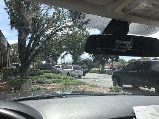 The line at the drive through on a Monday . Crazy wait times . I've Never seen anything like it .