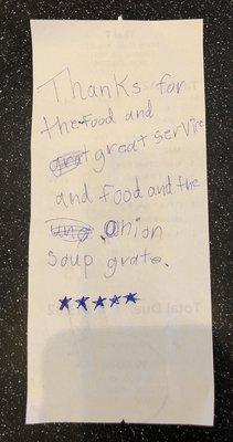 Lovely note from our customer