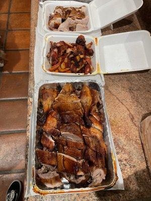 Roasted duck, crispy pork and BBQ pork