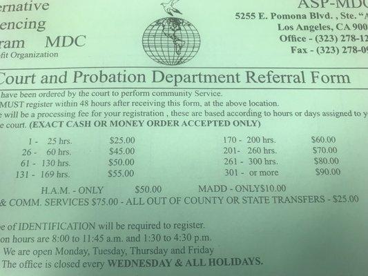 Price list , CHEAPEST from ALL the community service and CALTRANS offices