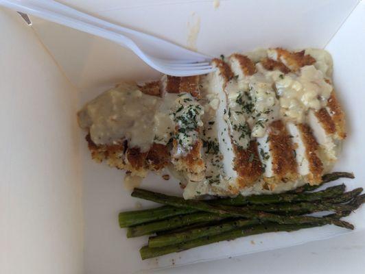 Almond Crusted Chicken Breast with Mashed Potatoes and Asparagus - PERFECTION