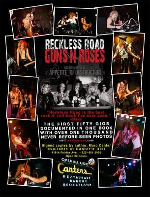 signed copies of Guns N Roses club days book Reckless Road for sale at Canter's Deli Kibitz room